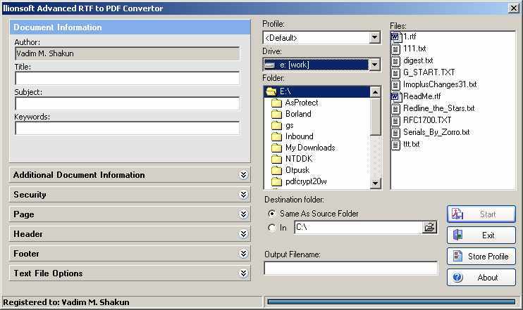 Advanced RTF2PDF Converter Screenshot